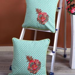eyda Sea Green & White Set of 2 Embellished Square Cushion Covers-54