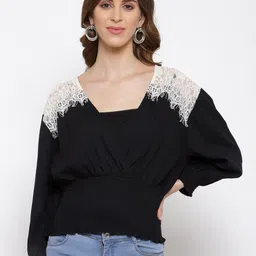 Scoup Women Black Lace Insert With Smocked Waist Empire Top-picture-18