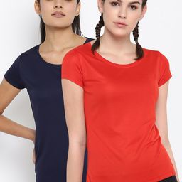 ScoldMe Women Set of 2 Red & Navy Blue Slim Fit T-shirts-31
