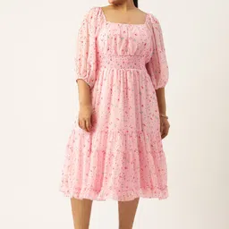 Antheaa Curve Plus Size Floral Chiffon Midi Dress-image-14