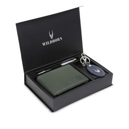 WildHorn Men Green & Blue RFID Protected Genuine High Quality Leather Accessory Gift Set-21