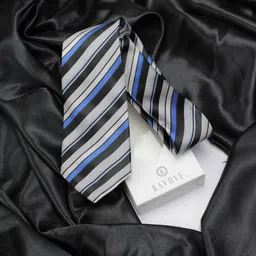 KOVOVE Men Grey & Blue Striped Broad Neck Tie-image-65