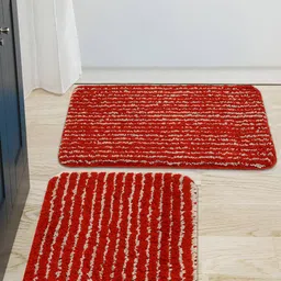 Saral Home Set Of 2 Red & Beige Striped Anti-Skid Bath Rugs-61