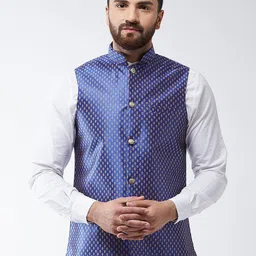 SOJANYA Men Blue Woven Design Nehru Jacket-picture-17