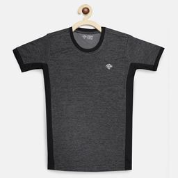 CHIMPRALA Girls Charcoal Grey Solid Round Neck T-shirt-image-100