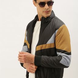 Flying Machine Men Black & Mustard Yellow Colourblocked Bomber Jacket-image-23