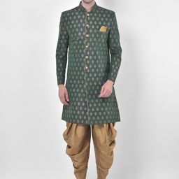 DEYANN Men Green & Gold-color Printed Sherwani Patiala Set-6