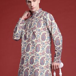 MANQ Men Paisley Printed Pure Cotton Kurta with Pyjamas-image-77