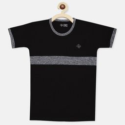 CHIMPRALA Girls Black & Grey Melange Cotton Solid Round Neck T-shirt-image-89
