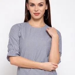 Style Quotient Blue Striped Puff Sleeves Top-24