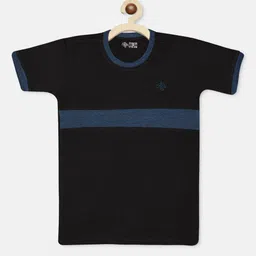 CHIMPRALA Girls Black & Navy Blue Striped Round Neck T-shirt-image-96