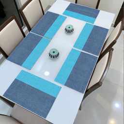 HOKIPO Set Of 6 Turquoise Blue & Navy Blue Striped Heat Resistant Table Placemats-55