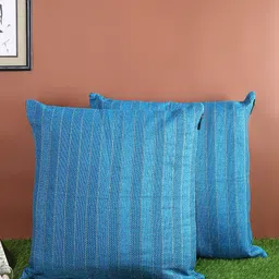 ROMEE Blue Set of 2 Striped Square Cushion Covers-14