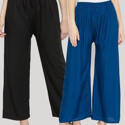 Clora Creation Women Pack of 2 Black & Blue Knitted Palazzos-image-81
