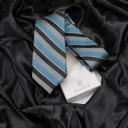 KOVOVE Men Teal & Black The Magma Striped Broad Tie-image-2