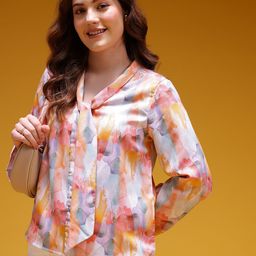 HERE&NOW Print Tie-Up Neck Flared Sleeve Top-picture-12