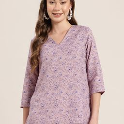 HERE&NOW Floral Printed V-Neck A-Line Kurti-image-23