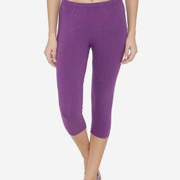 Vami Women Purple Solid Three-fourth Leggings-image-15