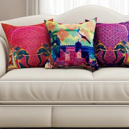 SEJ by Nisha Gupta Multicoloured Set of 3 16" x 16" Square Cushion Covers-11