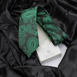 KOVOVE Men Green & Black Woven Design Broad Tie-12