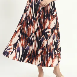 ZWERLON Printed Pleated A-Line Midi Skirt-image-36
