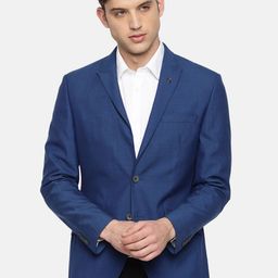 Raymond Men Blue Solid Single-Breasted Slim Fit Formal Blazer-image-4