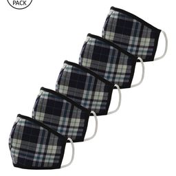 LEMON SOUK Pack Of 5 Blue & White Checked 2-Ply Reusable Cloth Masks-1