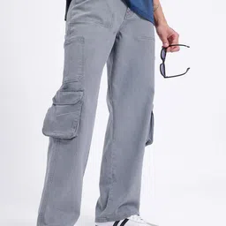glitchez Men Utility Elegance Mid-Rise Stretchable Baggy Fit Jeans-image-59