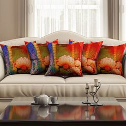 SEJ by Nisha Gupta Multicoloured Set of 5 16'' x 16'' Square Cushion Covers-1