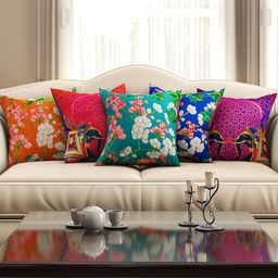 SEJ by Nisha Gupta Multicoloured Set of 5 16'' x 16'' Square Cushion Covers-42