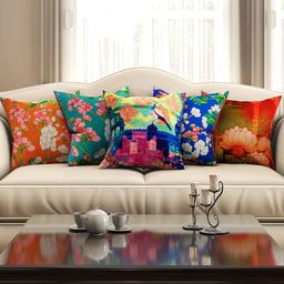 SEJ by Nisha Gupta Multicoloured Set of 5 16'' x 16'' Square Cushion Covers-18