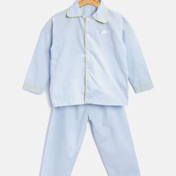 Kids Clan Unisex Kids Blue Solid Night Suit-image-30