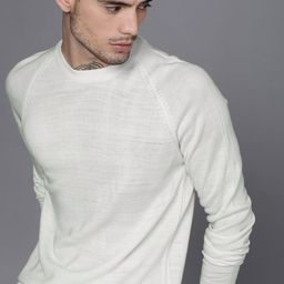 WROGN Men Cream-Coloured Open-Knit Pullover Sweater-2