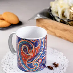 KOLOROBIA Silver-Toned & Blue Printed Splendid Paiseley Ceramic Mug-image-70