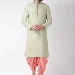 KISAH Men Green Yoke Design Straight Kurta-image-76