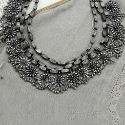 TEEJH Silver Brass Silver-Plated Oxidised Necklace-image-94