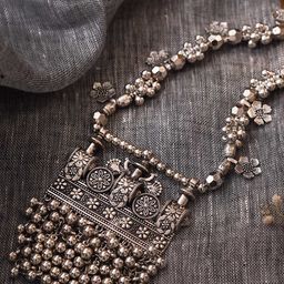 TEEJH Silver Silver-Plated Oxidised Necklace-picture-25
