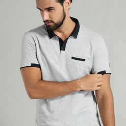 Roadster Men Grey Melange Polo Collar Cotton Pure Cotton T-shirt-image-24
