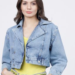 Tokyo Talkies Women Blue Solid Crop Denim Jacket-picture-14