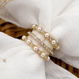 JOKER & WITCH Gold Plated White Pearl & Stone Studded Finger Ring-picture-39