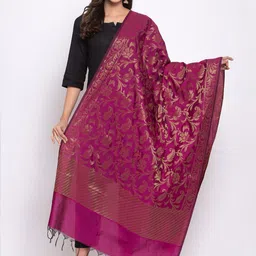 KLOTTHE Fuchsia & Gold-Toned Woven Design Dupatta-picture-4