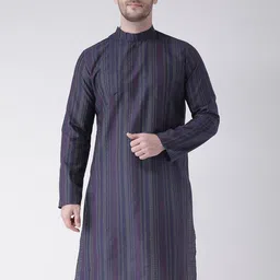 DEYANN Men Navy Blue Striped Kurta-picture-24