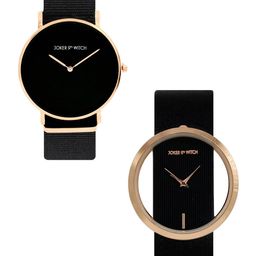 JOKER & WITCH Unisex Black & Rose Gold-Toned Randall & Beth Couple Watch Gift Set JWCW155-27
