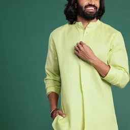Sangria Band Collar Long Sleeves Kurta-image-1