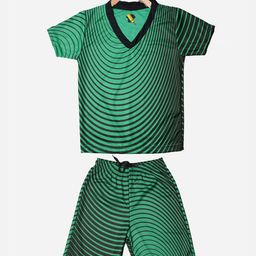 TINY HUG Unisex Kids Green & Black Striped T-shirt with Shorts-14