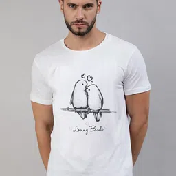 BRATMA Men White & Black Conversational Printed Pure Cotton T-shirt-image-76