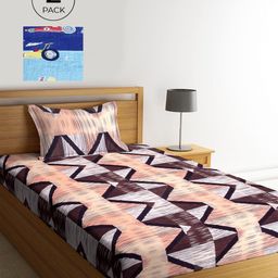 KLOTTHE Blue & Brown Geometric 210 TC Polycotton 2 Single Bedsheet with 2 Pillow Covers-image-84