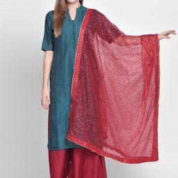 Dupatta Bazaar Women Red Sequinned Dupatta-19