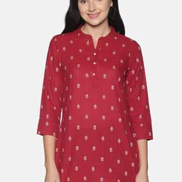 Saffron Threads Women Maroon Checked Tunic with Mandarin Collar-picture-17