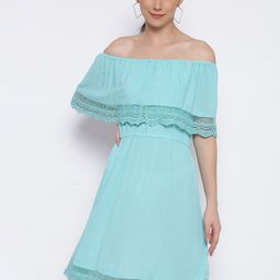 MARC LOUIS Sea Green Off-Shoulder Crepe Dress-image-28